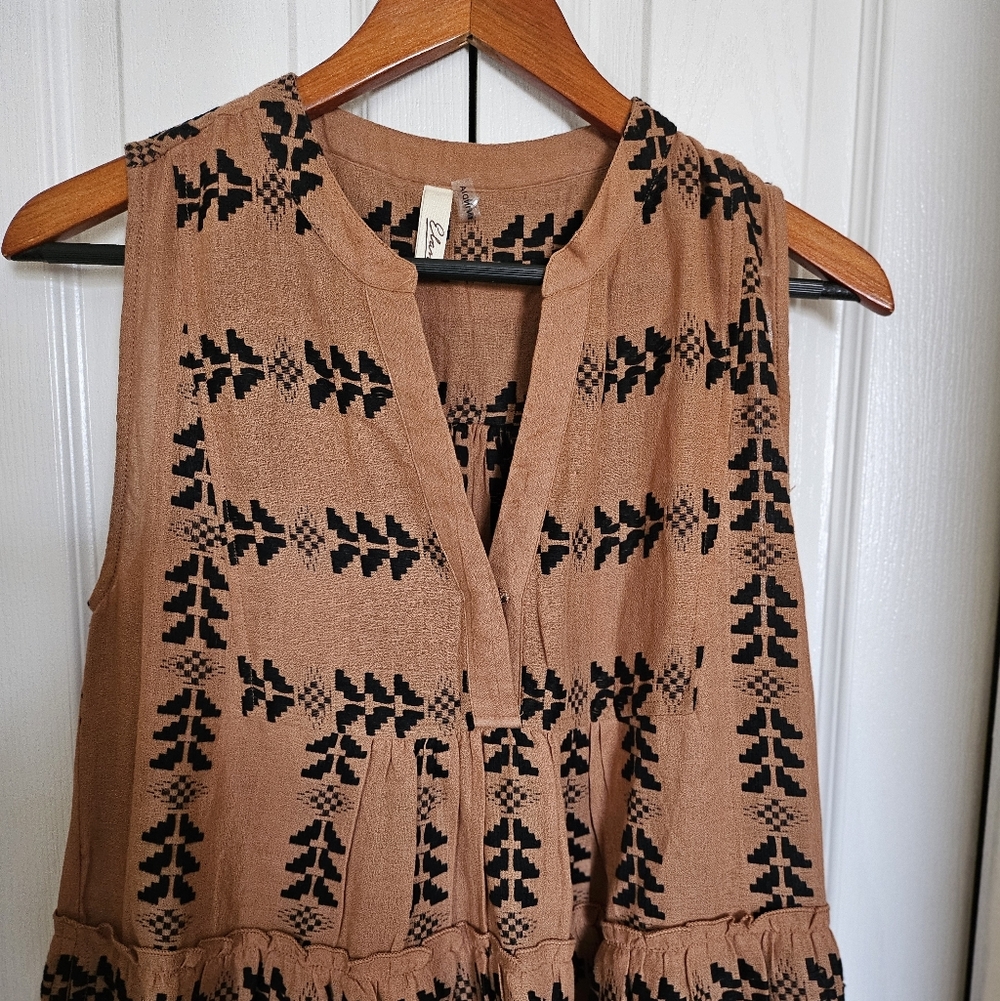 Elan Bohemian Tribal Print Tiered Dress Small Rust Cotton Festival Mini Sz Small - Picture 4 of 12